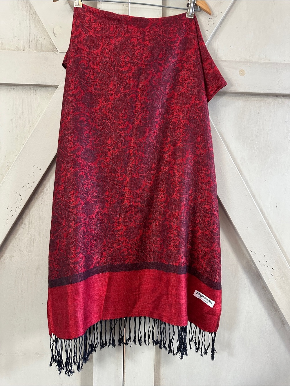 Red Black Paisley 100% Pashmina Shawl Wrap Scarf Fringe